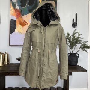 Roxy Military Utility Anorak Parka Jacket Olive Green XS Quilted Lined Relaxed